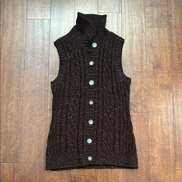 St. John's Bay Brown Flecked Cable Knit Button Down Cardigan Vest, Size Small - Picture 2 of 8
